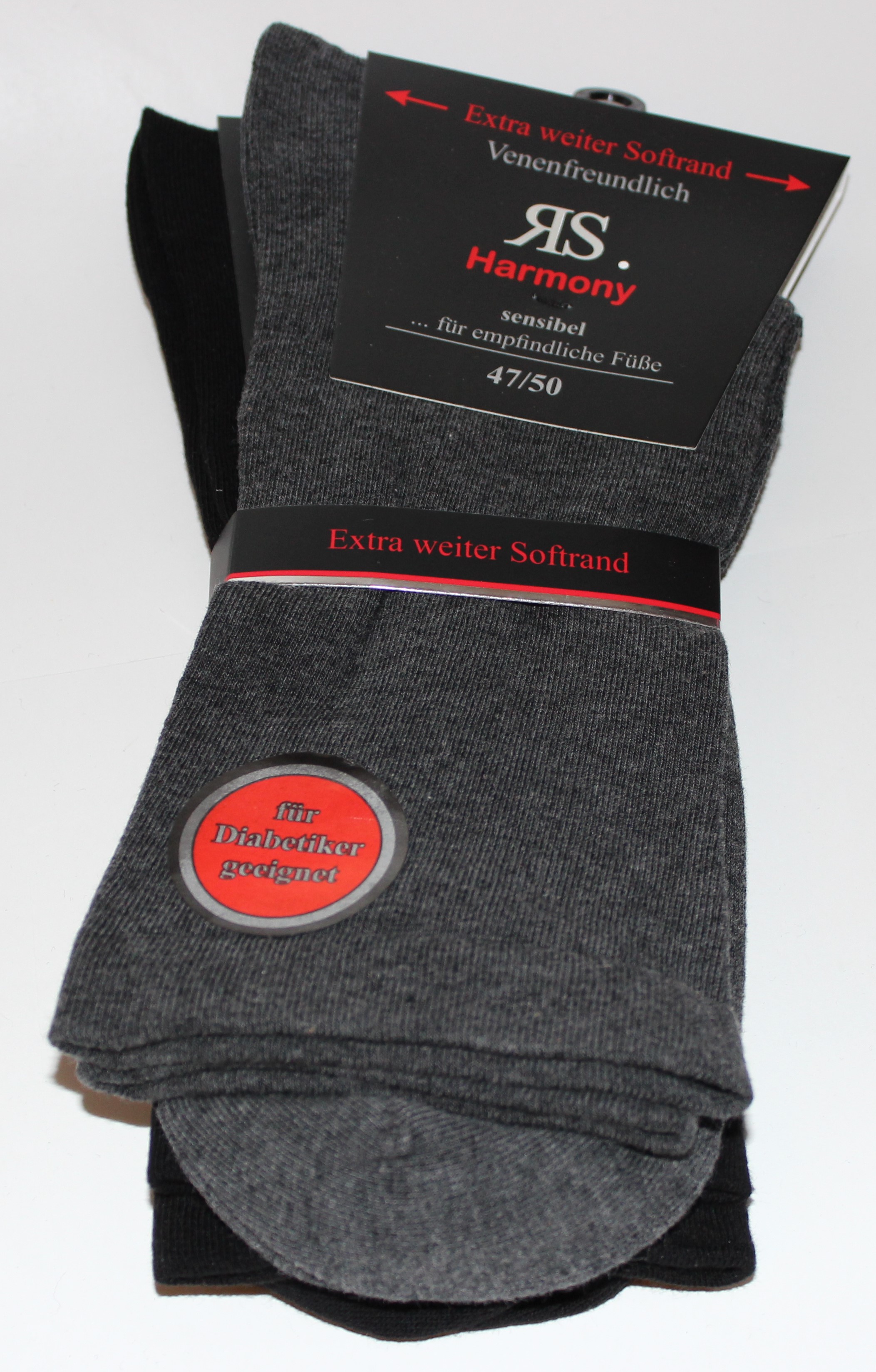 RS. Harmony 6 Paar Baumwollsocken Für Herren, Übergröße 47-54 – Weicher Softrand, Handgekettelt, Verstärkt